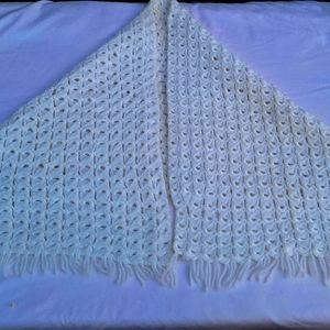 Vintage Handmade knit shawl poncho scarf white crocheted